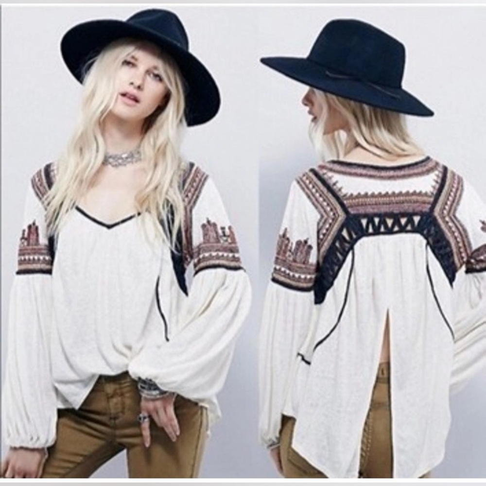 Free People Snow Kisses Embroidered Asymmetric Blouse Boho Romantic Cottagecore - Picture 8 of 8